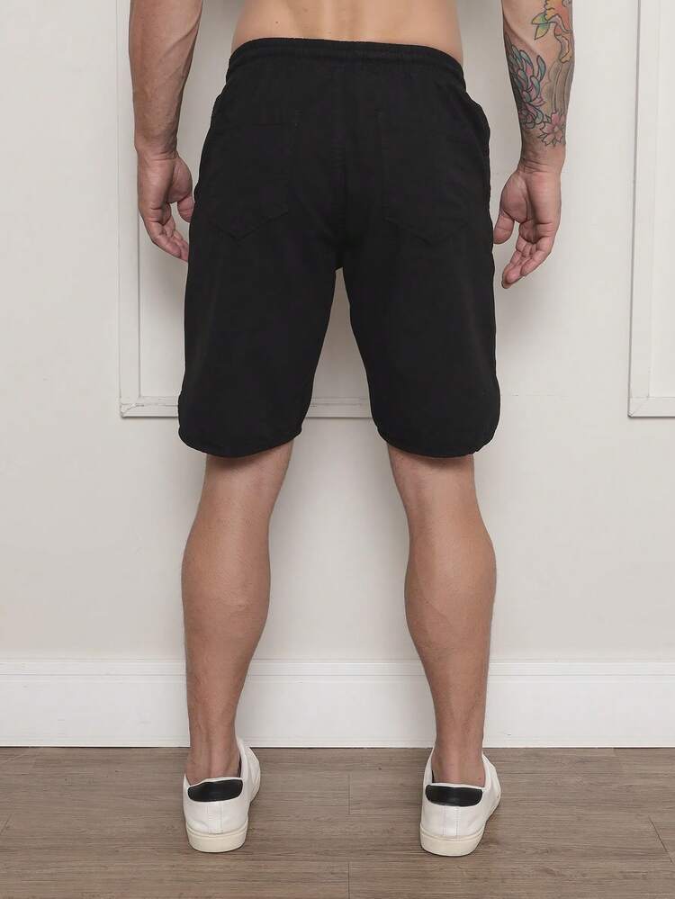 Men's Bermuda Shorts In Twill Fabric With Elastic Waistband - Black - View 5