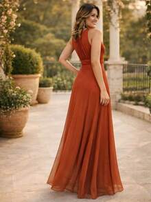 Bridesmaid Dress Two Ways To Wear Closed Or V-Neck - Màu Cam cháy - Xem 4
