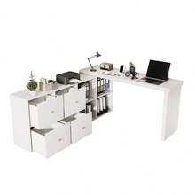 Home Office Desks - White + MDF - View 9