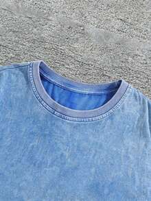 Mens Creative T-Shirt And Shorts Set American Vintage Full Print Street Wear Essential T-Shirt Set Men Graphic T-Shirt And Shorts Set With Dragon And Von Dutchs Logo Print Washed Look For Casual Outfits And Urban Style - 藍色和黑色 - 查看 3