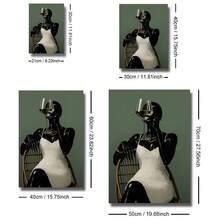 1幅带框/不带框非洲风情时尚帆布海报，描绘一位手持葡萄酒的非洲女孩，风格波西米亚奢华，酒吧推车造型，墙面艺术印刷品，美观别致，适合公寓、客厅、卧室、现代家居装饰。 - A - 查看 6