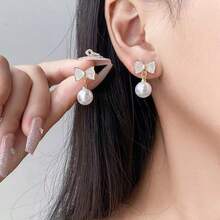 Pearl Earrings For Women, Luxury Earrings Pendant Elegant Bow Decor Unique Design Earrings - Gold - View 1