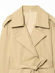 Áo khoác dáng ngắn kiểu Pháp mùa xuân dành cho nữ, kiểu dáng hai hàng cúc, thắt lưng, cổ ve lật, tay dài, thanh lịch, thích hợp cho nữ. - Màu Khaki - Xem 6