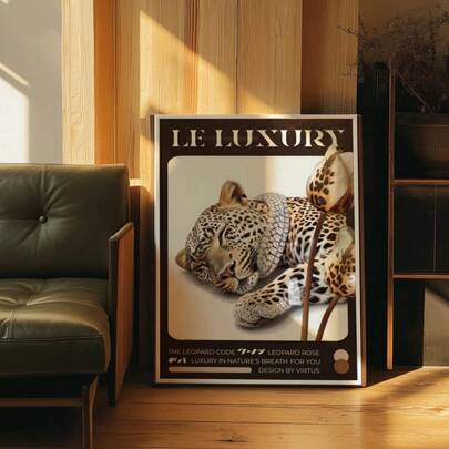 单幅奢华豹纹艺术品 – 时尚动物纹帆布画，适用于家居墙面装饰，客厅装饰，房间装饰海报，家居装饰墙画，无框