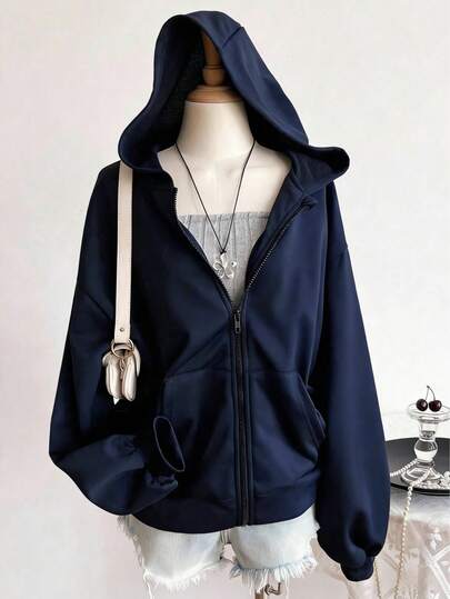 Mujer005 Sudadera con capucha y cremallera para mujer invierno sudadera de manga larga cómoda suave Chaqueta con capucha deslizante negra de estilo contemporáneo, perfecta para combinaciones versátiles y comodidad