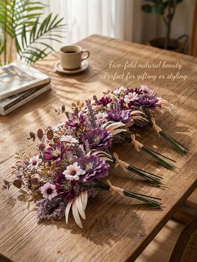 1/3/4PCS Vintage Purple Tone Artificial Mixed Flower Bouquet, Suitable For Weddings, French Style, Light Luxury Style, Ins Style Home Decoration, Wedding Arrangements, Candlelight Dinners, Christmas Parties, Table Center Decorations, Outdoor Garden Arrangements, Also As Housewarming Gifts, Wedding Gifts, Anniversary Gifts, Birthday Gifts, Mother's Day Gifts