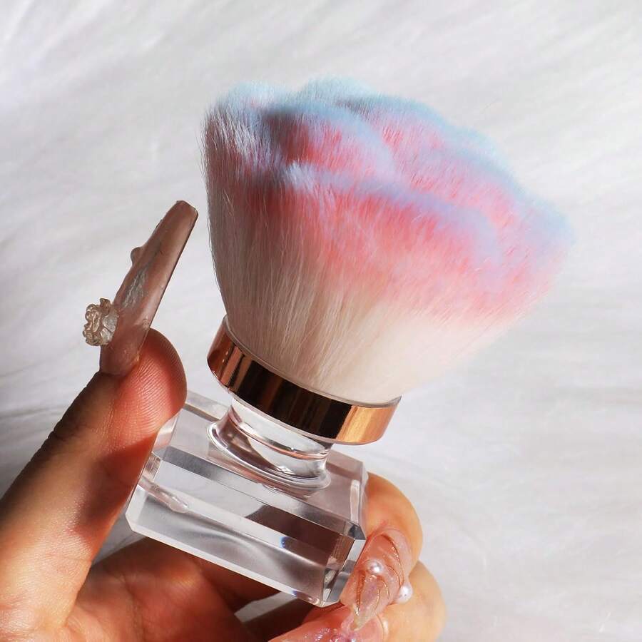 1 Pc Women Pink Soft Bristle Nail Dust Brush, Rose Shape Gentle Nail Dust Powder Remover, Manicure Cleaning Tool For Acrylic Nails, Home & Salon Use - 彩色 - 查看 1