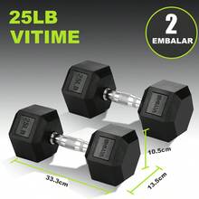 2*25LB Mancuernas Hexagonales De Caucho5LB 10LB 15LB 20LB 25LB Gimnasio - 25 libras - Ver 2