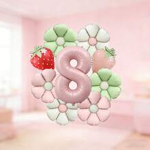 A Strawberry And Flower Birthday Balloon Set Contains Pink Number Foil Balloons, Daisy Foil Balloons And Strawberry-Shaped Foil Balloons. Suitable As Birthday Gifts For Sons And Daughters, As Well As Photo Backdrop Props - View 11