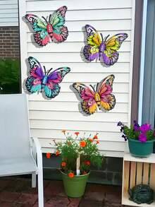 1pc/4pcs Vibrant Metal Butterfly Wall Art Decor, Decorative Hanging Metal Butterflies For Garden, Yard, Living Room, Bedroom, Patio, Housewarming Gift, Mother's Day Gift, Gift For Family And Friends - A - View 7