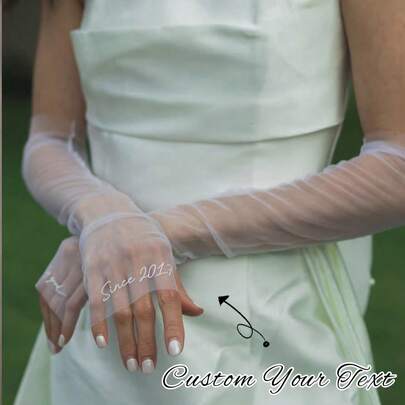1 Pair Customized Wedding Bride Pearl Gloves, Can Personalize With Bride's Name And Date, Ladies Long Lace Gloves, Elegant Handmade Bridal Accessory, Suitable For Engagement, Anniversary, Gala, Ball, Wedding Ceremony, Opera, Masquerade, Birthday, New Year, Christmas And Other Occasions