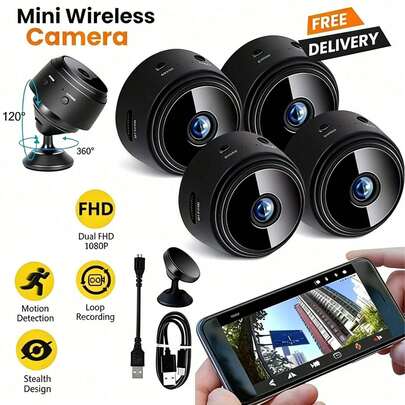 1/2/3/4 Pcs A9 Mini Surveillance Camera, Smart Home Security Camera, 1080P HD, 2.4G WiFi, Wide Angle Monitoring, Rechargeable Lithium-Ion Battery, Motion Detection, Ideal For Home Security Monitoring With Clear Night Vision And Real-Time Recording
