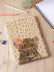 1pc Beige Leopard Print, Kitt & Flower Pattern Tablet Protective, Compatible With 10. 2, Pro 11 2021/2020/10th Gen, 10. 2 (A16), 11 11th G 2025, Tab A8 10. 5 2022, Matepad 10. 4/Tab, With Pcil Slot, Anti-Drop, Tablet Stand, Auto Sleep/Wake, New Year's 2026. Holiday Accessories. - Multicolor - View 3