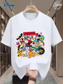 Disney St. Patrick's Day Cartoon Graphic T-Shirt-A Men's Casual Tee Featuring A Single-Sided Print And 100% Pure Cotton Short Sleeves. This Hip-Hop Street-Style Top Is Perfect For Sports, Vacations, And Everyday Casual Wear. With Its Classic Crew Neck Design, It Is Suitable For Both Men And Women-Making It An Excellent Choice For A Birthday Gift. - White - View 1