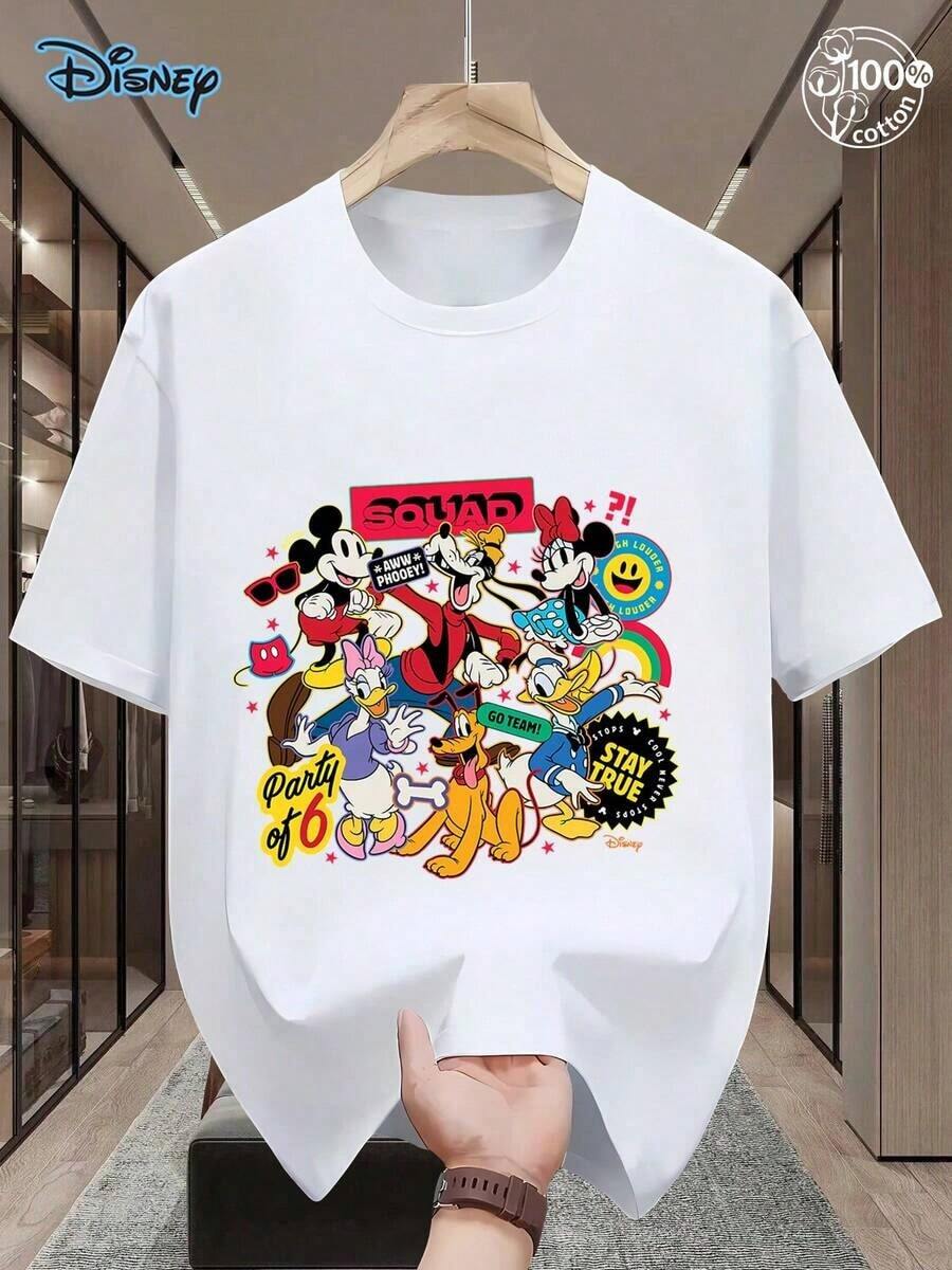 Disney St. Patrick's Day Cartoon Graphic T-Shirt-A Men's Casual Tee Featuring A Single-Sided Print And 100% Pure Cotton Short Sleeves. This Hip-Hop Street-Style Top Is Perfect For Sports, Vacations, And Everyday Casual Wear. With Its Classic Crew Neck Design, It Is Suitable For Both Men And Women-Making It An Excellent Choice For A Birthday Gift. - White - View 1