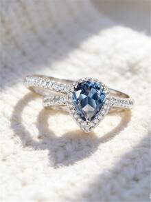 2枚女士时尚个性化戒指 - 精致水滴形珠宝 - 优雅锆石订婚戒指 - 适合日常佩戴，最佳礼品之选 - 藍色 - 查看 7