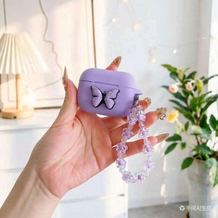 Tương thích với , bao đựng tai nghe Bluetooth có dây đeo hình bướm hoạt hình. - Màu tím  Violet - Xem 1