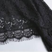 1件女士时尚蕾丝睫毛边长袖披肩上衣，短款半透明衬衫，带可拆卸领子 - 黑色 - 查看 10