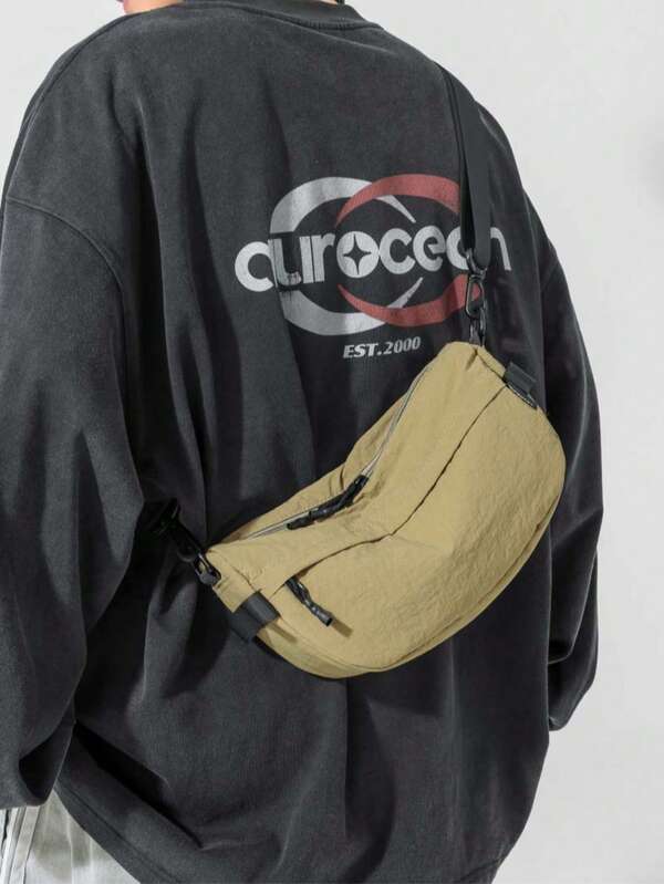 1 Piece Solid Water Resistant Nylon Lightweight Zipper Closure Casual Sling Bag For Men & Daily Commute