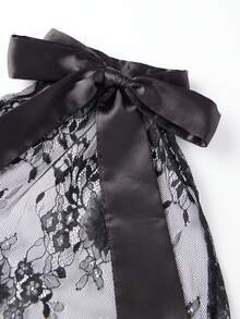 Top de encaje para mujer, elegante, de color liso, de malla transparente, ajustado, sin espalda, sin mangas. - Negro - Ver 8