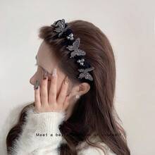 1件装奢华水钻蝴蝶发箍、镶钻发梳、高冠发夹、星光水晶发圈、防滑植绒发箍 - 彩色 - 查看 4