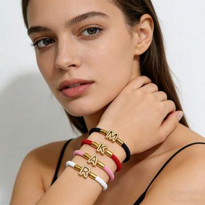 1 Piece Of Fashionable And Exquisite Hollowed-Out Copper Micro-Set Zirconia Jewelry, With 26 English Letters On The Bracelet. The Bracelet Can Be Easily Detached. It Is Suitable For Ladies To Wear Casually In Daily Life, And Also Makes A Great Gift For Festivals And Parties!