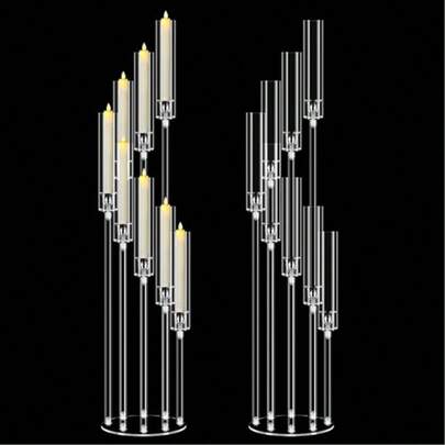 Acrylic Candle Holder Centerpiece, 5-Arm Crystal Candle Holder With Acrylic Lamp Shade And Pillar, Pointed Candle Stand, Suitable For Wedding, Dinner Party And Gathering, Fits 2.2cm Candle (Transparent, 1pc)