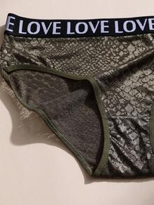 Plus Size Women's Sexy Lace Patchwork Seamless Panties, Comfortable Letter Waistband Sports Bra, Tummy Control Shapewear - Olive Green - View 10