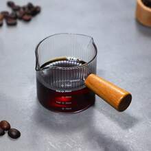 Bình đựng sữa nhỏ bằng thủy tinh borosilicate cao cấp, tay cầm bằng gỗ, họa tiết sọc dọc, kèm cốc cà phê espresso Ý dày dặn, trong suốt. - Nhiều màu - Xem 10