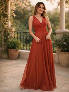 Bridesmaid Dress Two Ways To Wear Closed Or V-Neck - Màu Cam cháy - Xem 3