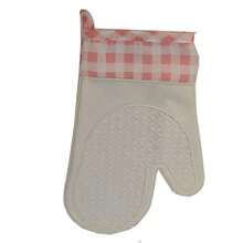 1只耐热硅胶烤箱手套，加厚粉色格子设计，棉质内衬，防滑，适用于烘焙和烹饪 - 查看 6