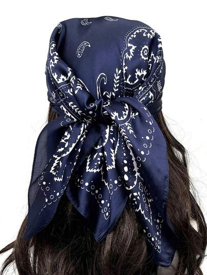 1条女士佩斯利印花方巾，丝滑面料，可作头巾、围巾或装饰围巾，适合日常使用