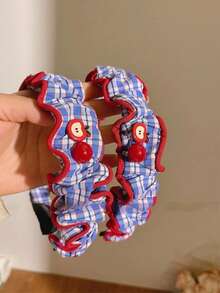 1件蓝白格子红色滚边荷叶边发箍，春夏校园风发饰，适合多种发型 - 彩色 - 查看 9