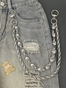 Dây xích quần hình đầu lâu bằng thép không gỉ Y2K, phụ kiện thời trang nam phong cách hip-hop rock sang trọng, quà tặng mùa hè mới cho kỳ nghỉ. - Bạc - Xem 2