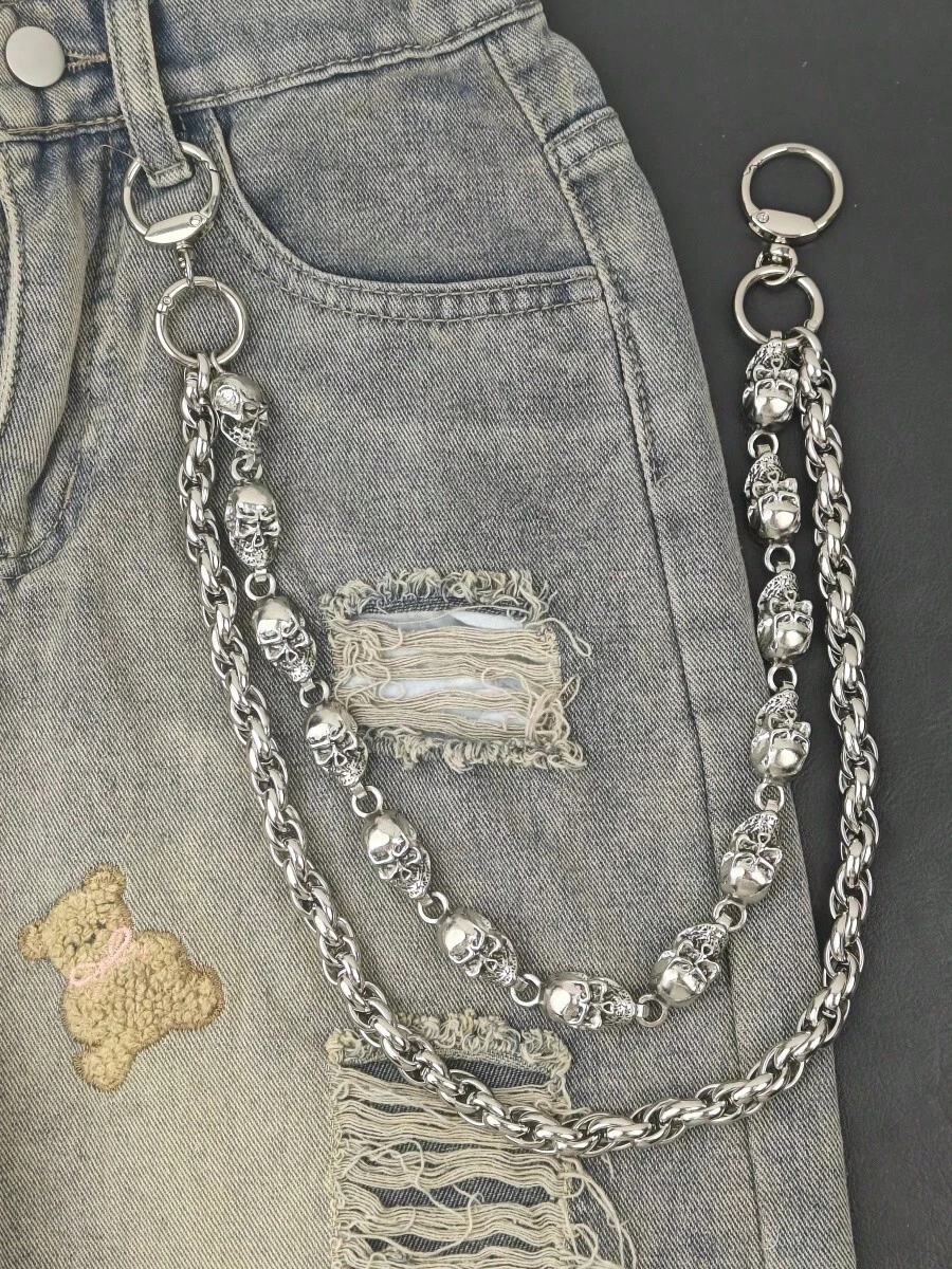 Dây xích quần hình đầu lâu bằng thép không gỉ Y2K, phụ kiện thời trang nam phong cách hip-hop rock sang trọng, quà tặng mùa hè mới cho kỳ nghỉ.