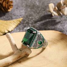 1pc European And American Literary Retro Carved Flower Men's Dating Ring - Red - View 4