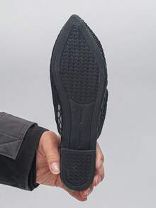 Giày bệt mũi nhọn đế bằng cỡ lớn 35-45 dành cho nữ, màu vàng đồng, kiểu dáng thấp, thích hợp cho hoạt động ngoài trời và hàng ngày, mẫu mới về mùa thu, chất liệu PU mềm mại, kiểu giày lười thời trang đa năng. - Lưới đen-kim cương đen - Xem 9