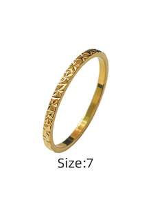 1pc French Minimalist Elegant Carved Asymmetrical Thin Hoop Ring, 316 Stainless Steel Material, 18K Plated Inside & Outside, Waterproof Fade-Resistant, Suitable For Daily Casual, Travel, Beach Wear, Stackable Design For Women - Thin "Crushed Ice" Women's Ring - View 12