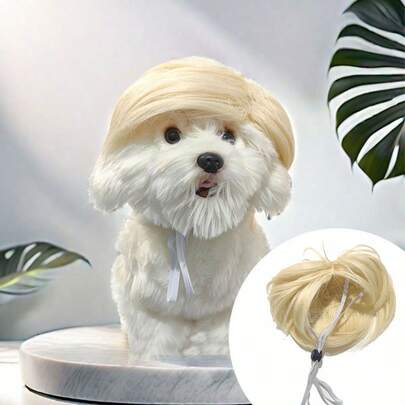 1 Pc-Funny Golden Pet Wig For Cats & Dogs, Universal Fit For Halloween Party, Perfect Accessory For Festive Fun, Unique Costume Item