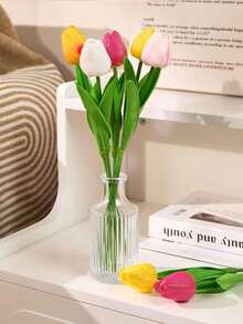 Colorful/White Artificial Tulip Flowers, Suitable For Mother's Day Gift, Desktop Decor, Wedding, Party, DIY Bouquet, Home Decor, Plastic Flowers, Decorations, Easter, Valentine's Day Wreath, Wedding Bouquet, Back To School Room Decor, School Supplies - Multicolor - View 11