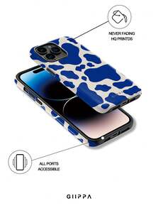 GIIPPA 1 Piece Cream-White Base With Blue Cow Print Design Phone 17 Pro Max Case, Suitable For Phone 16 Pro Max, 15 Pro Max, 14 Pro Max, Korean Stylish And Interesting Phone Case, Compatible With 11/12/13/14/15/16 Pro Max Plus, Elegant Design Suitable For Both Men And Women, Ideal Gift For Girlfriend On Christmas, Valentine's Day, Easter, Wedding Season And Birthday - Blue - View 4