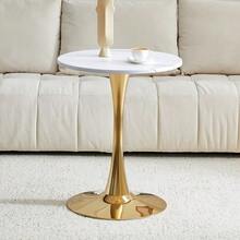 Round Side Table 60cm / Small Dining Table In MDF: Top Made With High Quality Thermoforming Technology, White Grain Appearance, Gold Support Leg – Perfect For European Living Spaces. - 白色 - 查看 2