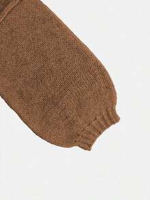 Women's Loose-Fit Plain Sweater, Casual Fall & Winter Knitwear, Lantern Sleeve Design, Moderate Fabric Thickness, Comfortable Daily Wear White - 棕色 - 查看 7