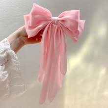1pc Elegant Large Bow Hair Clip - Soft Pink - Women's Glossy Satin Hair Clip - For Weddings, Birthdays, Valentine's Day, Daily Wear - Non-Slip Hair Accessory - Suitable For Braided Hair, Ponytails, Buns - For Formal And Casual Occasions - Sweet And Exquisite Hair Accessory - Smooth Satin Material - Single Bow Design - Ideal For Special Occasions And Daily Outfits - 桃 (細棉布) - 查看 5