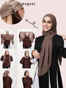 1pc Women's Chiffon Headscarf With Magnetic Clasp, All-In-One Premium Chiffon Hood, Lightweight & Breathable, Suitable For All Seasons - Multicolor - View 1