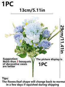 Buquê de hortênsias artificiais bordadas em seda, 1 peça, 29 cm (11,41 polegadas), rosas artificiais de chá para vaso de casamento na primavera, decoração de casa, sala de jantar, quarto, feriados, festa de aniversário, jardim externo, presente de Dia dos Namorados, decoração de baile de formatura. - Azul - Ver 3