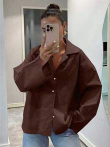 棕色長袖女款休閒優雅復古時尚襯衫，適合春夏季度假與情人節 - 咖啡棕 - 查看 2