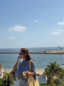 春夏新款女士时尚休闲轻薄针织蓝色罩衫，不对称下摆设计，套头无袖上衣，波西米亚风格，适合海滩度假、海滩派对、户外旅行、假日约会 - 藏蓝色 - 查看 8