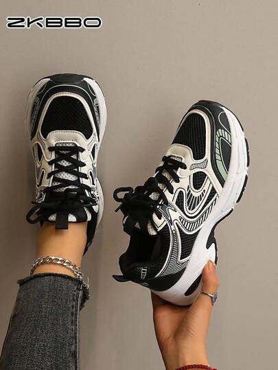 ZKBBO Women's Casual Sports Shoes, Fashionable & Comfortable Fitness Walking Shoes, Outdoor Running Sneakers, Black Tennis Shoes