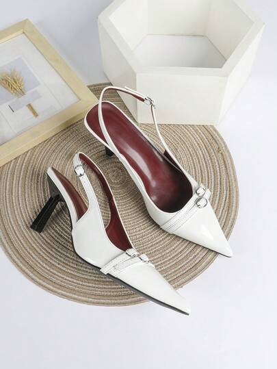 Giày cao gót trắng 7cm, mũi nhọn, kiểu dáng slip-on, thích hợp cho tiệc cưới, dự tiệc trang trọng.